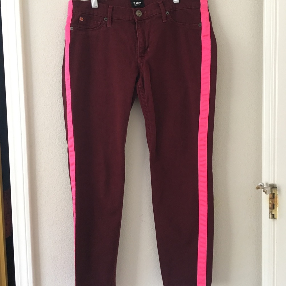 Hudson skinny jeans maroon and pink size 29